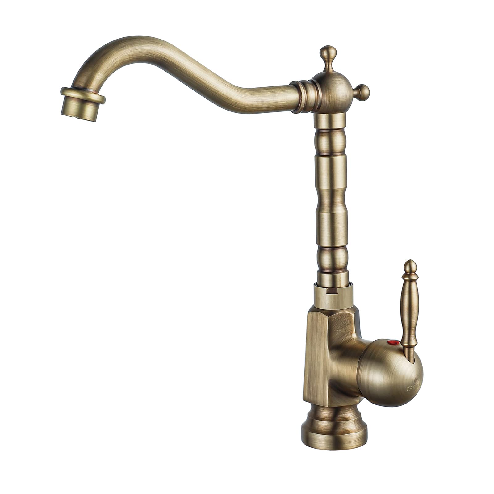 YAGJIA Antique Kitchen Faucet, Retro 360° Rotatable, High Pressure Vintage, Single Lever Brass, Brushed Warm