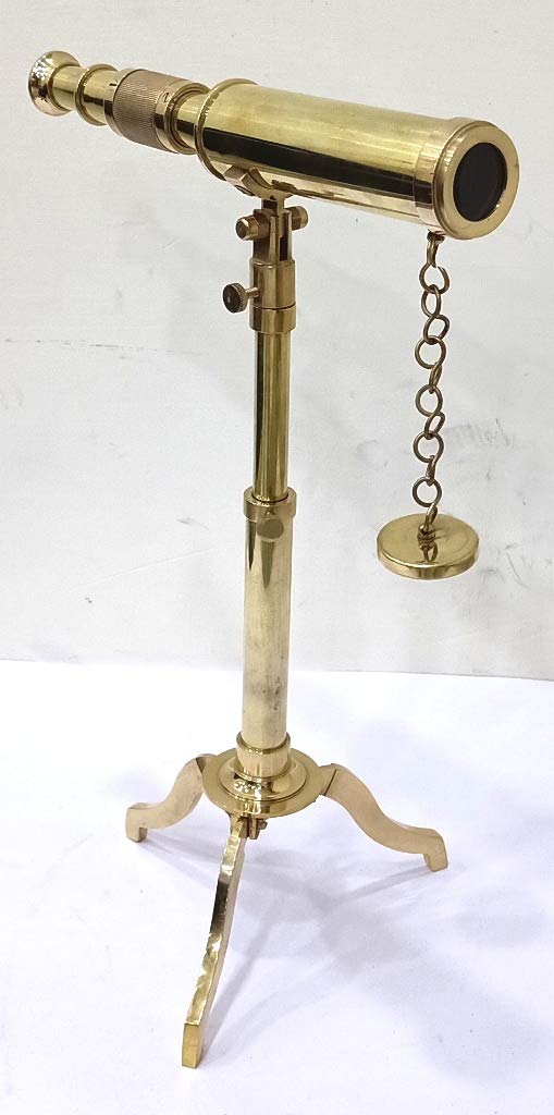 Vintage Brass Telescope On Tripod Stand Antique Desktop For Home Decor & Table Accessory Nautical Spyglass Telescope For Navy And Outdoor Adventures. Antique Sailor Boat Nautical Telescopes