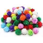 DIY Pom poms Ball Christmas Decoration Glitter Pompom Colorful Soft Fluffy Plush Craft Sewing Accessories (25mm Diameter (1"))