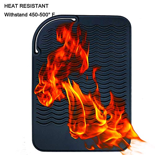 Heat Resistant Mat for Curling Irons, Hair Straightener, Flat Irons and Hair Styling Tools 9" x 6.5", Food Grade Silicone, Black