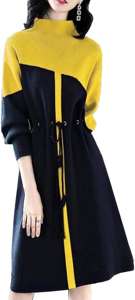 Amazon Caixingyi ニットドレス レディース ワンピース 台形スカート ロングスカート ハイネック 大きいサイズ 中長型 気質 秋冬 ワンピース チュニック 通販