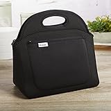 Fit & Fresh Rosewood Neoprene Lunch Bag, Lightweight, Washable, Zips Closed, Black