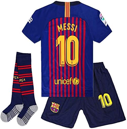 Cyllr Barcelona Home Kids/Youth 2018-2019 Season #10 Messi Socce Jersey Matching Shorts,Socks.Shin Guards
