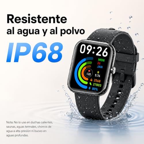 EASYTAO Smartwatch, Reloj Inteligente Hombre, Llamadas por Bluetooth, Monitorización del sueño, con el Asistente de Voz Alexa, Monitoreo de Salud Las 24 Horas, Impermeable IP68, Negro