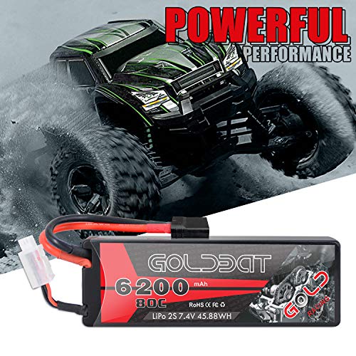 GOLDBAT 7.4V LiPo Batterie 2S 80C 6200mAh RC Batterie Hard Case Compatible with TR X Stecker für RC Car, Auto Evader BX… – Bild 3
