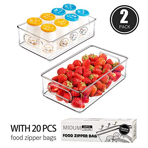 Refrigerator Organizer Bins, 2pcs Clear Plastic Stackable Fridge Containers with Handles for Freezer, Cabinet, Fridge, Kitchen Pantry Organization and Storage, BPA Free, 10\
