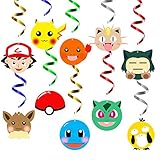 MALLMALL6 30Pcs Pikachu Swirls Decorations Pikachu Birthday Party Decoration Supplies Hanging Whirl Streamers Anime Ceiling Spiral Room Decor Video Game Party Favors Pikachu Stickers for Kids