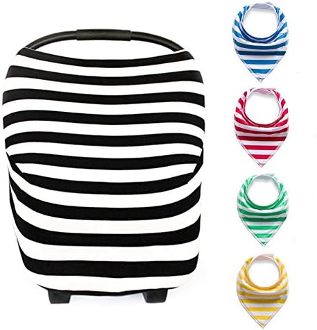 Premium Nursing Breastfeeding Cover Scarf - Baby Car Seat Canopy, Shopping Cart, Stroller, Carseat Covers for Girls and Boys - With 4 set Supper Solft Baby Bibs, Perfect Gift!