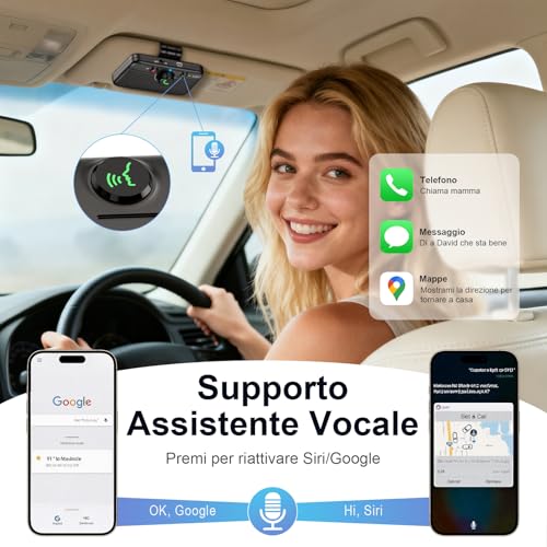 1Mii Bluetooth 6.0 Handsfree Car Kit with Siri Assistant Voice Commands by Google Speaker, Handsfree Calling, GPS, Auto Connection, 5W Speaker, Dual Link Connectivity