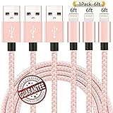 Zcen Lightning Cable, 3Pack 6Ft Nylon Braided Cord iPhone Cable to USB Charging Charger for iPhone 7/7 Plus/6/6S/SE/5S/5/5C/iPad/iPod and more (Rose Gold)