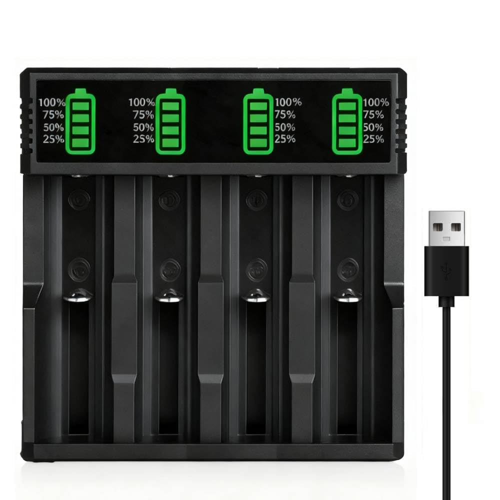 Photo 1 of 18650 Battery Charger, 4 Bay LCD Display Smart Fast Charging USB Universal Charger, 3.7V Battery Charger for 10440 14500 16340 18350 18500 18700 20700 21700 26650 Li-ion IMR INR ICR Batteries