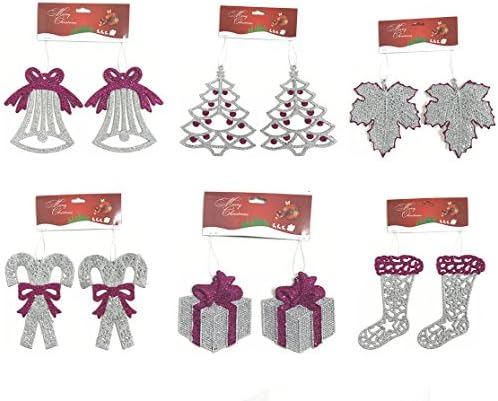 12 Pc 5"-6" Christmas Ornament Multicolor Glitter Christmas Tree Decoration, Xmas Tree Hanging Decoration (Silver)