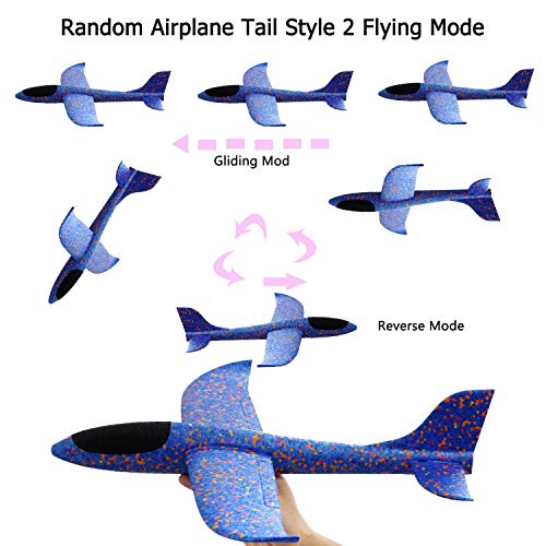 18 Pack Airplane Parachute for Kids, 2Pcs 13.5” Throwing Aircraft Kits+12Pcs 8” Glider Planes+4Pcs Tangle Free Parachute Toy, Outdoor Model Foam Airplane Jet Flying Toys for Boys Girls Toddlers Teens