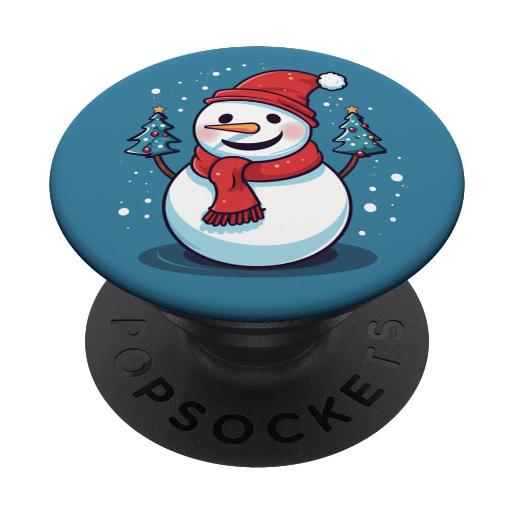 Snowman Entangled in Holiday Lights on Frosty Background PopSockets Swappable PopGrip