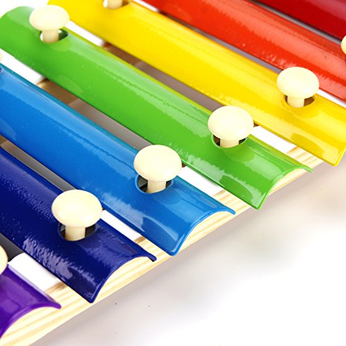 USATDD Natural Wooden Toddler Xylophone Glockenspiel for Kids with Multi-Colored Metal Bars Included Two Set of Child-Safe Wooden Mallets