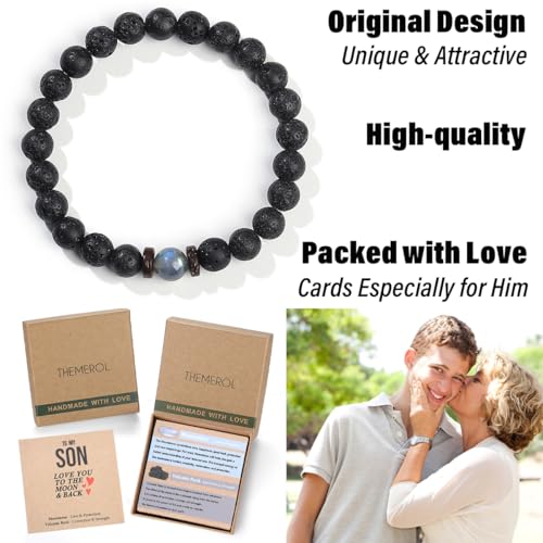 THEMEROL Christmas Gifts for Boys/Men-Love/Strength-Natural Gemstone Bracelet for Son Grandson Dad Boyfriend Husband Brother Nephew Uncle