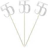 Silver Glitter 55th Birthday Centerpiece Sticks, 12-Pack Number 55 Table Topper Anniversary Party Decorations