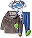 Bon Bebe Baby Boys' 3 Piece Velour Jacket Set with Bodysuit and Pant, Green Dino Gray, 3-6 Months