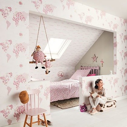 Pretty Lili - PRLI 69184016 Kinderzimmerteppich für Mädchen mit weißem und fuchsiafarbenen Kontinen, Taupe, Glyine mit Sprüch