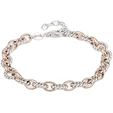 Vanbelle Sterling Silver Jewelry - Silver and Rose Gold Plated with 925 Stamp - Twisted Wire Link Chain Bracelet - Elegant Handcrafted for Women - 6.5" long + 1" extender