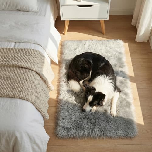 Mishukaze Ultra Soft Fluffy Faux Sheepskin Area Rug, Machine Washable Bedside Rug, Non-Slip Floor Mat, Silky Plush Rug for Bedroom, Living Room