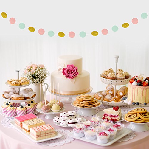 Paper Garland Circle Dots Streamer Backdrop Hanging Decorations for Birthday Baby Shower Wedding Decor - 5 Pack, 6.6 Feet Each (Pink,Mint,Gold)