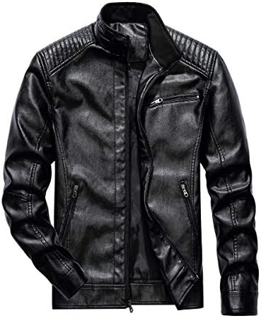 Autumn Leather Jacket Mens - Cafe Racer PU Leather Cool Distressed Motorcycle Jacket