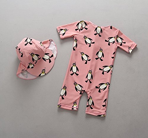 UNIQUEONE Kids Baby Girl One-Pieces Rash Guard Short Sleeve Swimsuit Sun Protection Bathing Suit Size 2-3T/Tag8 (Pink)