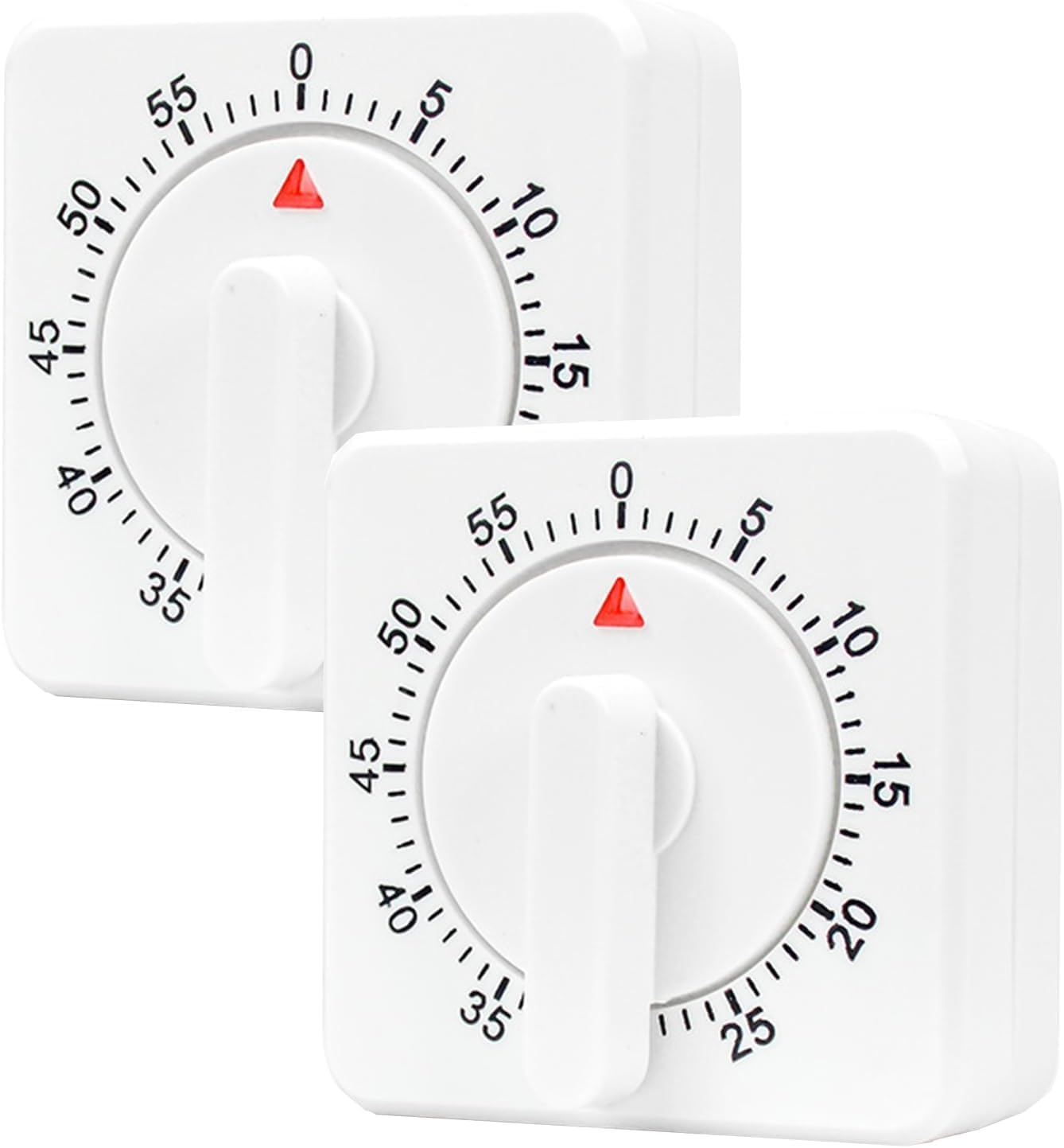 Photo 1 of 2 Pcs Kitchen Timer with Alarm : Square 60 Minute Mechanical Visual Cooking, Time Management Tools Hour Manual Countdown Timer for Baking, Homework, Exercise Auto Off No Batteries Required White