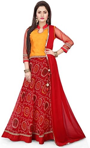 Utsav Fashion Printed Georgette Circular Lehenga in Red