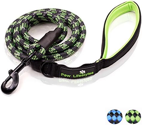 Extra Heavy Duty Rope Dog Leash - 6ft Long, Soft Padded Handle For Comfort, Reflective - Perfect Rope Leash for Medium and Large Dogs