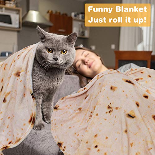 LetsFunny Burrito Tortilla Human Blanket, Burrito Wrap Novelty Blanket Tortilla Towel for Adults/Kids, Giant Round Beach Towel/Throw Blanket/Picnic Blanket (Yellow 3, 71.00)