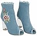 JJF Shoes Women Robin Blue Denim Zipper Frayed Frizzy Floral Embroidered Block Clear Perspex Heel Ankle Bootie-6.5