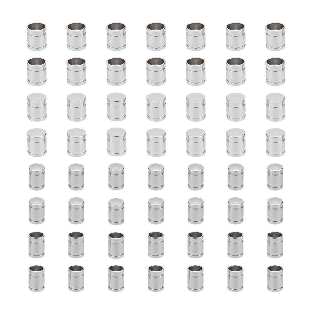 UNICRAFTALE 60pcs 2 Sizes 5/6mm Column Cord Ends 304 Stainless Steel End Caps Leather Cord Ends Stainless Steel Color Cord Terminators for DIY Necklaces Bracelets Jewelry Making