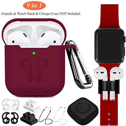 AirPods Case Cover [Front LED Visible],9 in 1 Kits Airpods Accessories Set Protective Silicone Skin Compatible Apple Airpods 2&1 with Earpod Watch Band Holder/Ear Hook/Stap/Clip/Keychain/Grip