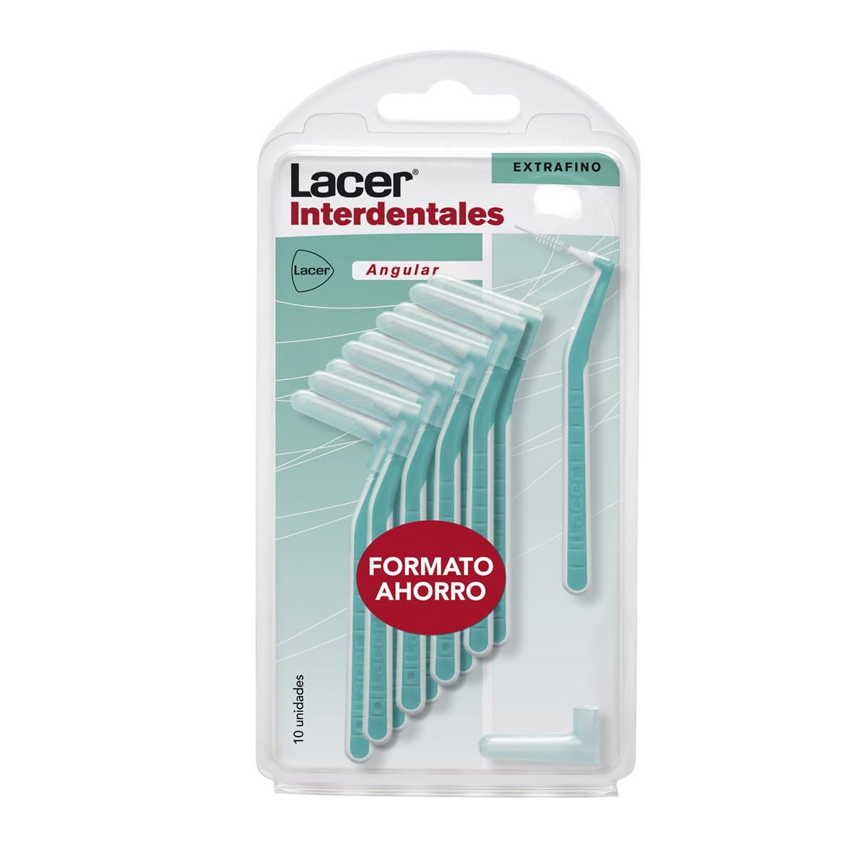LACER - Interdental Brush Extra Fine Angular 10 Units, Angled Handle, Maximum Efficiency, Tynex Filaments, Extra Fine Bristles, Prevents and Removes Bacterial Plaque