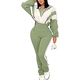 Remelon Womens 2 Piece Sweatsuits Color Block Long Sleeve Zipper Cropped Jacket Legging Pants Set Tracksuit Jogger Outfits