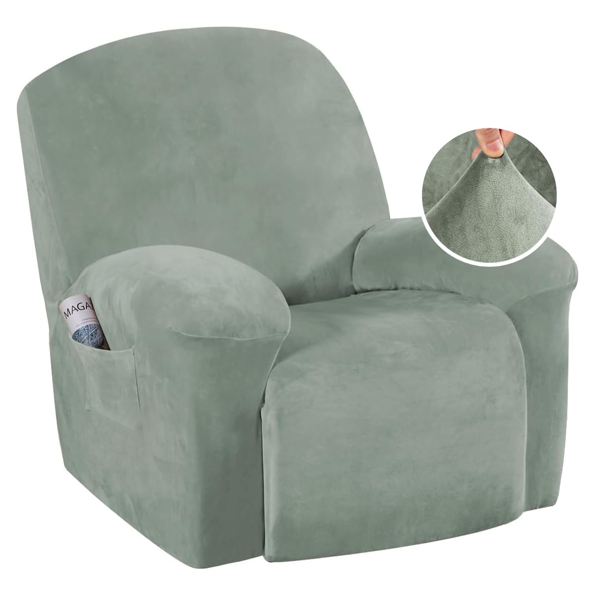 Photo 1 of H.VERSAILTEX Recliner Chair Cover Velvet Plush 1-Piece for Large Recliner, Soft Thick Luxury Furniture Protector with Elastic Bottom, Anti-Slip Foams Attached (Recliner, Sea Grass)