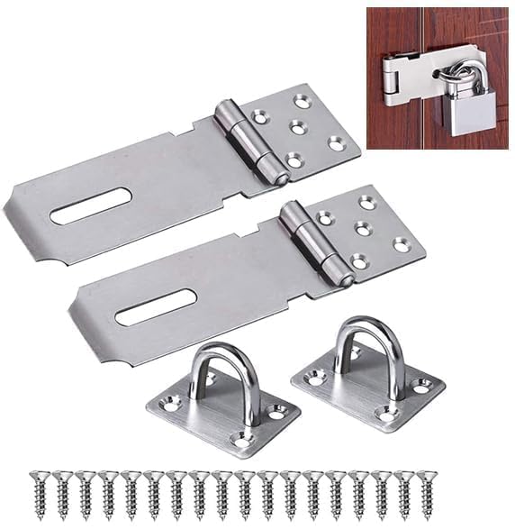2 Piece Heavy-Duty Shed Lock Buckle,Stainless Steel Padlock Hasp and Staple Heavy Duty Shed Lock Hasp 4 Inch Shed Door Latch for Doors, Windows, cabinets, pet Cages, lockers Etc(Silver)