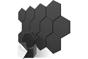JBER Hexagon Acoustic Panels Beveled Edge Sound Proof Foam Panels Self-adhesive,14" X 12" X 0.4" High-Density Sound Absorbing Panels Wall Tiles for Acoustic Treatment, Home Office 12 Pack - Black