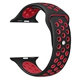 OULUOQI for Apple Watch Band 38mm, Soft Silicon Replacement Band for Apple Watch Series 3/2/1, nike+, Sport, Edition, S/M Size ( Black / Red )