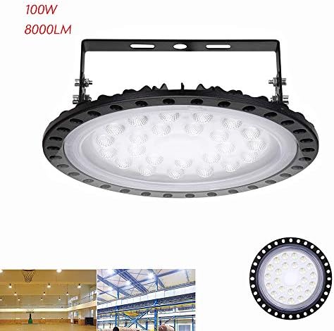 UFO LED High Bay Light 100W - 8000LM 6000K, IP65 Waterproof Slim Super Bright LED Warehouse Lighting Lamp Fixture Big Commercial Space High Bay Light