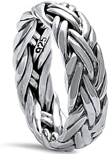 Men's Plain Braided Band .925 Sterling Silver Ring Sizes 7-13