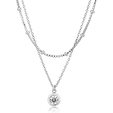 Vanbelle Sterling Silver Jewelry - Rhodium Plated with 925 Stamp - Tiny Disc Double Layered Choker Necklace - Elegant handcrafted for Women - Chain 16" long + 2" extender
