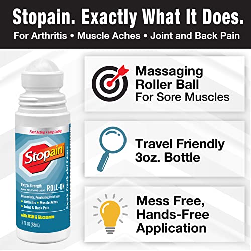Stopain Pain Relief Roll On Gel 3oz (2 Pack) USA Made, Max Strength