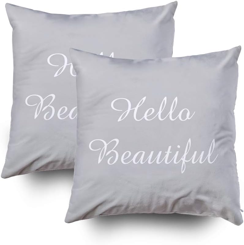 EMMTEEY Home Decor Throw Pillowcase for Sofa Cushion Cover, Christmas Hello Beautiful Accent Decorative Square Accent Zippered and Double Sided Printing Pillow Case Covers 16X16Inch，Set of 2