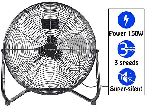 D4P Display4top 3 Speed Industrial Fan Electrical Heavy-Duty High Velocity Quick Mount Powerful Wall Floor Fan,125W(Black, 50CM)