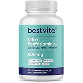 BESTVITE Ultra Benfotiamine 600mg per Capsule (60 Vegetarian Capsules) No Stearates - No Silicon Dioxide - Vegan - Non GMO - Gluten Free - Maximum Strength Benfotiamine