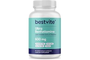 BESTVITE Ultra Benfotiamine 600mg per Capsule (60 Vegetarian Capsules) No Stearates - No Silicon Dioxide - Vegan - Non GMO - Gluten Free - Maximum Strength Benfotiamine