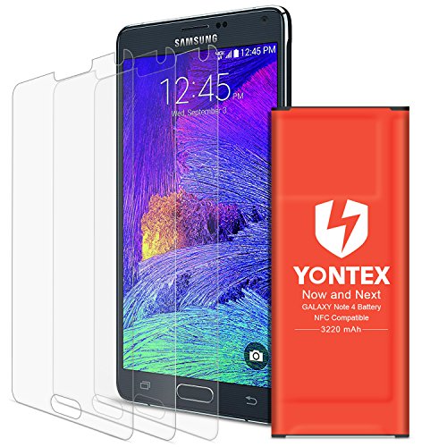 Note 4 Battery NFC Google Wallet Capable, YONTEX 3220mAh Replacement Battery for Samsung Galaxy Note 4[ N910, N910U LTE, N910A, N910V, N910P,N910T ] with 3 Pack Screen Protector